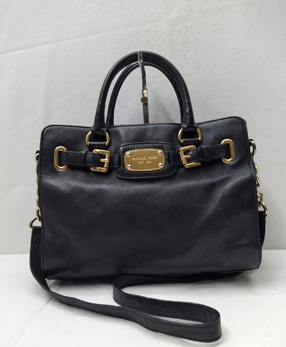 Michael Kors Hamilton Black Soft Leather Chain Strap Satchel Bag